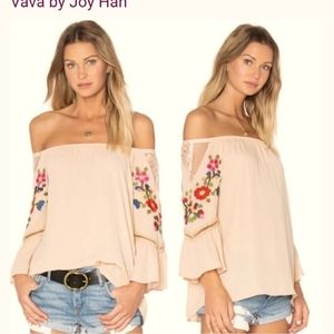 Vava by joy han off shoulder embroidery bohemian top XS *C2